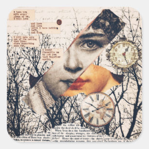 Sticker Carré Collage de poème d'amour vintage Papier peint sé