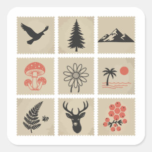 Sticker Carré Collage des timbres de nature