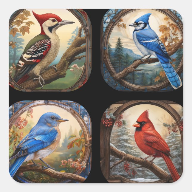 Sticker Carré Collage d'oiseaux (Devant)