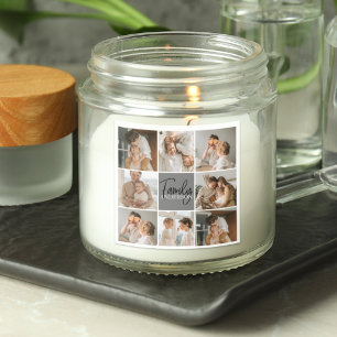 Sticker Carré Collage familial photo et cadeau gris personnalisé