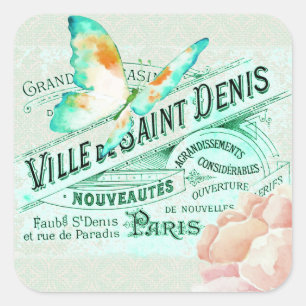 Sticker Carré Collage floral de papillon vintage français