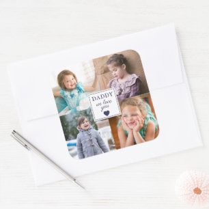 Sticker Carré Collage photo Moderne Cœur Bleu pour 4 Enfants