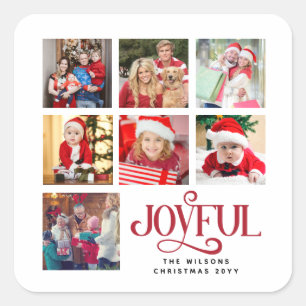 Sticker Carré Collage photo personnalisé Nom de famille Noël