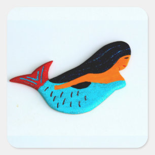 Sticker Carré collant de la sirène de la brunette