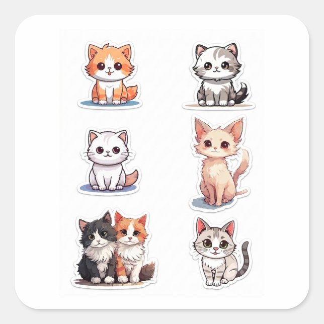 Sticker Carré Collection d'autocollants de chatons Chibi Super M (Devant)