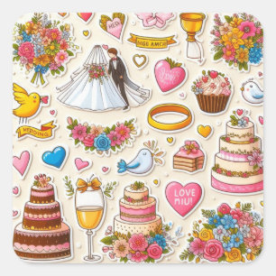 Sticker Carré Collection d'autocollants de mariée et de chambre"