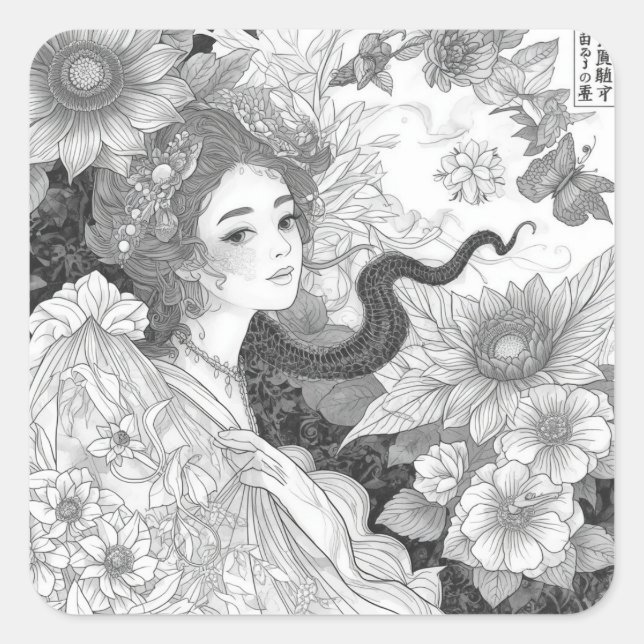 Sticker Carré Collection de contours de peinture noir et blanc (Devant)