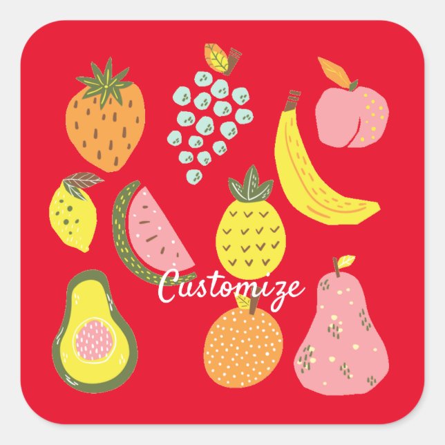 Sticker Carré Collection de fruits assorés Thunder_Cove (Devant)