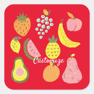 Sticker Carré Collection de fruits assorés Thunder_Cove