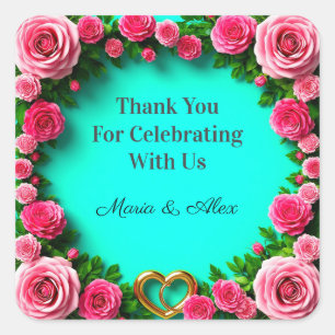 Sticker Carré 🌸 Collection de mariage Turquoise Florale et Cœur