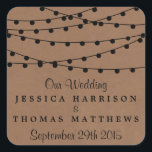 Sticker Carré Collection de Mariages Rustic Kraft<br><div class="desc">Simple mais élégant, les lampes à cordes de la collection rustique Kraft mariage est un design époustouflant avec de belles lumières à cordes blanches suspendues sur un arrière - plan à effet Kraft, qui est parfait pour toute célébration mariage rustique. Ces autocollants peuvent être personnalisés pour votre occasion spéciale et...</div>