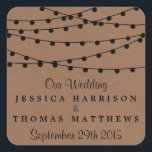 Sticker Carré Collection de Mariages Rustic Kraft<br><div class="desc">Simple mais élégant, les lampes à cordes de la collection rustique Kraft mariage est un design époustouflant avec de belles lumières à cordes blanches suspendues sur un arrière - plan à effet Kraft, qui est parfait pour toute célébration mariage rustique. Ces autocollants peuvent être personnalisés pour votre occasion spéciale et...</div>