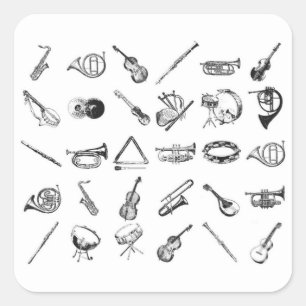 Sticker Carré Collection d'instruments de musique classique