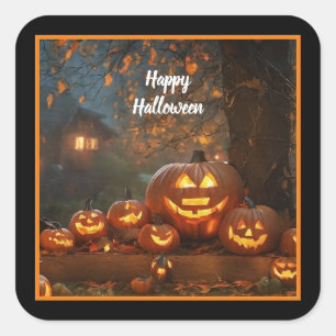 Sticker Carré Collection famille Halloween citrouille