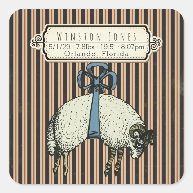 Sticker Carré Collection Jolie Bow Sheep™ - Infos sur la naissan (Devant)