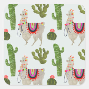 Sticker Carré Collection Llamarama   Cactus & Llama Motif