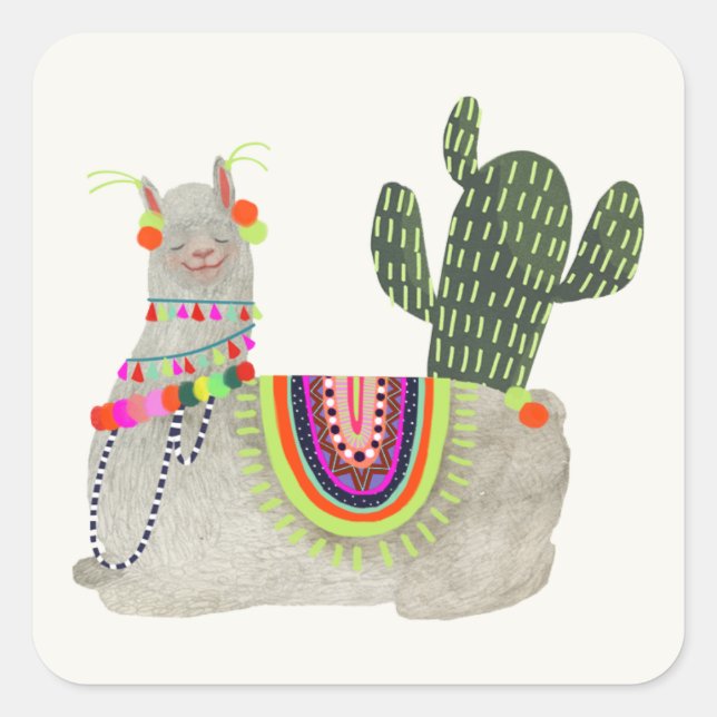 Sticker Carré Collection Llamarama | Llamas souriantes (Devant)