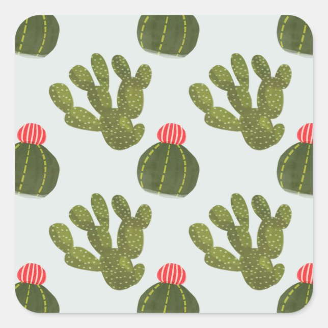 Sticker Carré Collection Llamarama | Motif Cactus mignon (Devant)