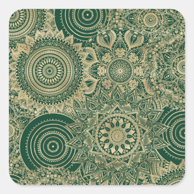 Sticker Carré Collection Mandala Gold Green (Devant)