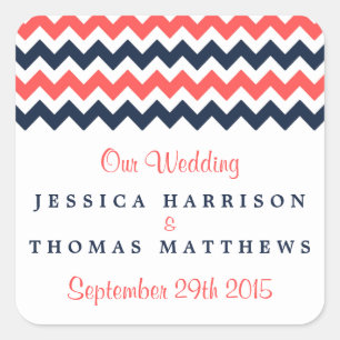 Sticker Carré Collection Mariage moderne Chevron Marine & Coral