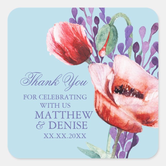 Sticker Carré Collection Poppy avec fond bleu sucre filé  (Devant)