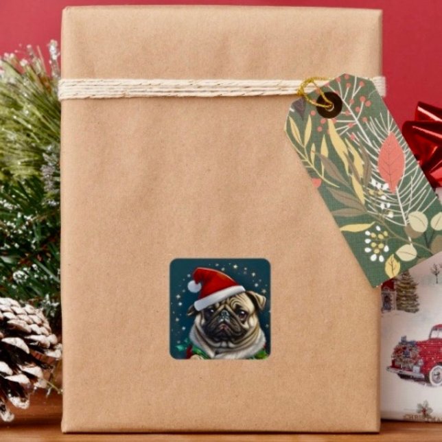 Sticker Carré Collection Puggy Claus (Sticker sheet, 6 different sizes. Matte, glossy or glossy transparent finish. )