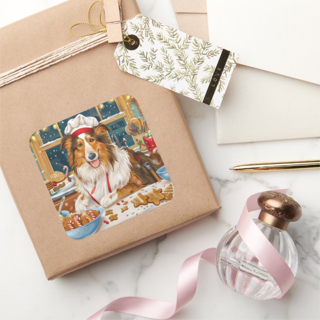 Sticker Carré Collie Holiday Baking : Festive Christmas (Cadeaux)