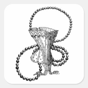 Sticker Carré Collier de perle de Corse victorienne Illustration