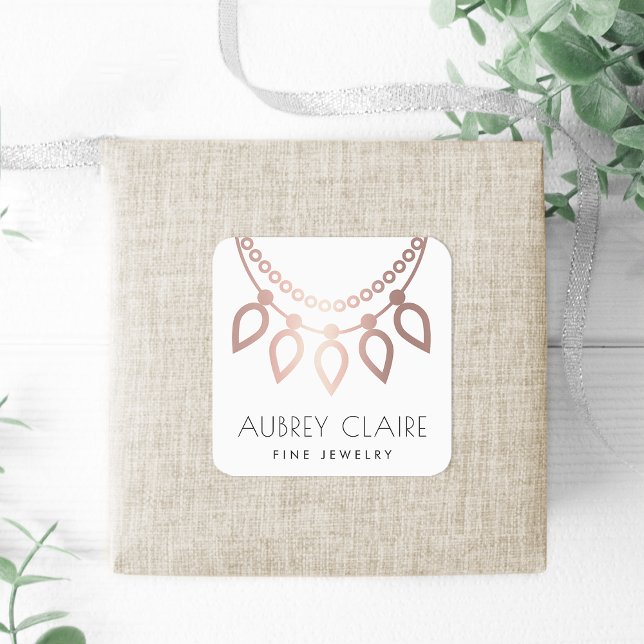 Sticker Carré Collier d'or Rose Faux | Logo du bijoutier (Créateur téléchargé)