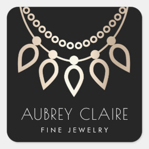 Sticker Carré Collier noir et or   Logo du bijoutier