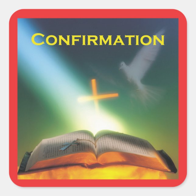 Sticker Carré Colombe de confirmation, Bible, Croix (Devant)