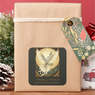 Sticker Carré Colombe oiseau portant un brin d'olive Noël Desi