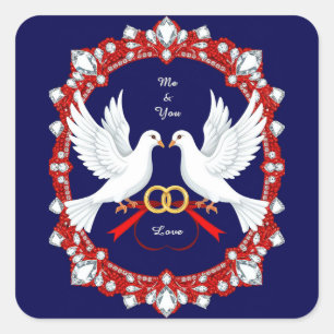 Sticker Carré Colombes blanches de mariage avec motif de bijoux