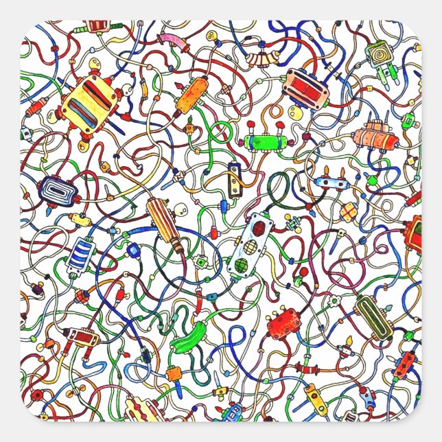 Sticker Carré Color Tangled Electrical Wiring Cartoon (Devant)