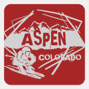 Sticker Carré Colorado collants de ski de montagne rouge Aspen