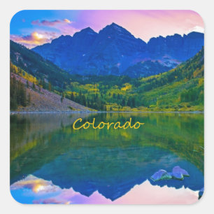 Sticker Carré Colorado Montagnes Rocheuses et le lac
