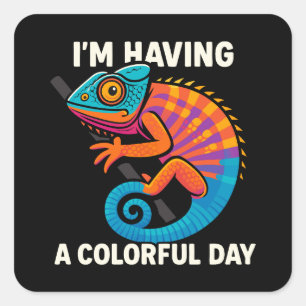 Sticker Carré Coloré Chameleon Lizard Vie Rainbow Reptile