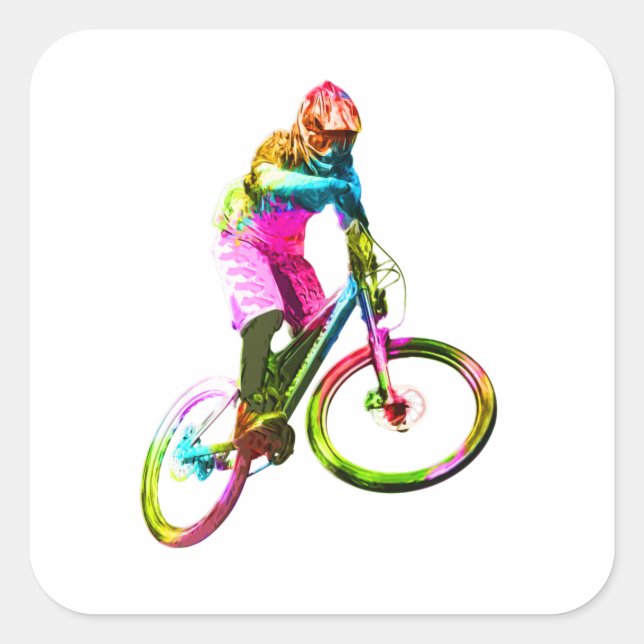 Sticker Carré Coloré Downhiller (Devant)