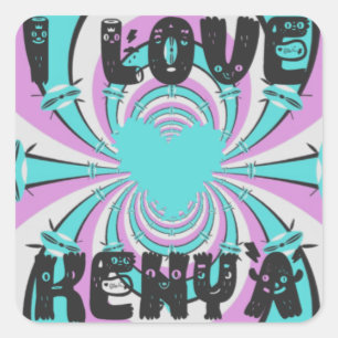 Sticker Carré Coloré Kenya Love : Purple Cyan White Funny