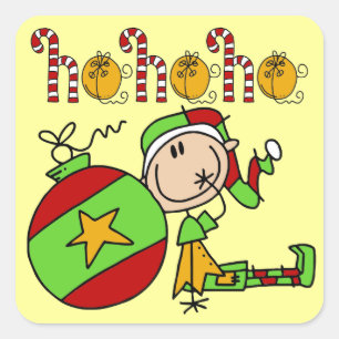Sticker Carré Coloré Mignonne Noël Elfe de Noël
