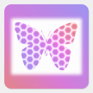Sticker Carré Coloré Peach rose violet orné de papillon géométri