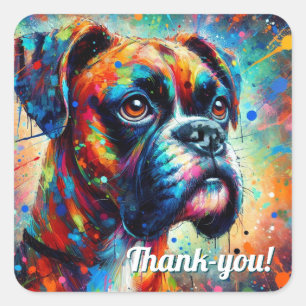 Sticker Carré Coloré Pop Art Boxer Chien Vert Bleu Turquoise Jau