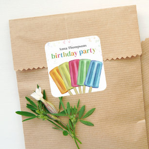Sticker Carré Coloré Simple Anniversaire Gâteaux Sucettes Mignon