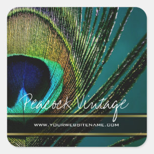 Sticker Carré Coloré Vintage Peacock Feather Stylish Photo