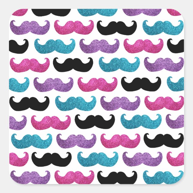Sticker Carré Colorful bling mustache pattern (faux glitter) (Devant)