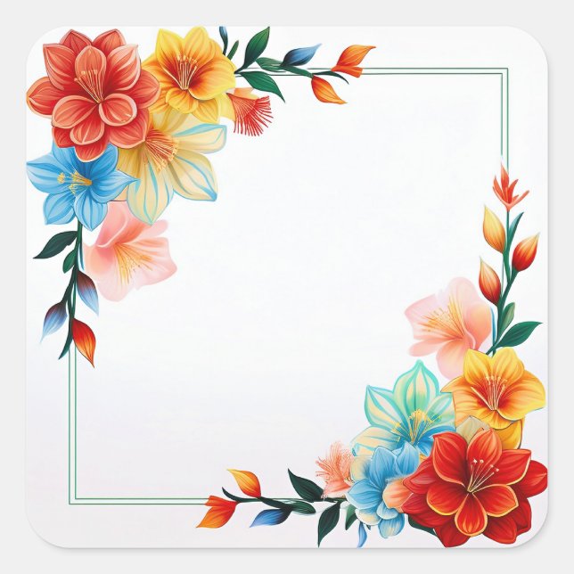 Sticker Carré Colorful Flowers Frame (Devant)