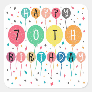Sticker Carré Colorful Happy 70th birthday with balloons