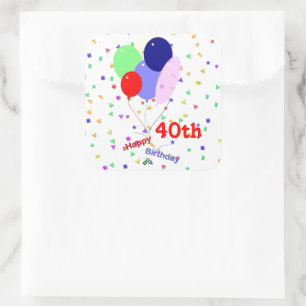 Sticker Carré Colorful Joyeux 40e Anniversaire Ballons