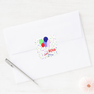 Sticker Carré Colorful Joyeux 80e Anniversaire Ballons