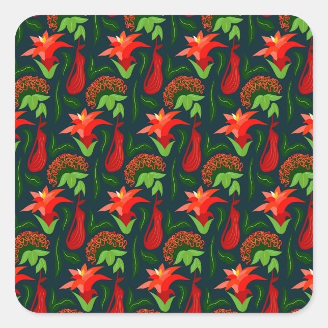 Sticker Carré Colourful Exotic Flowers Leaves Pattern-23187 (Devant)